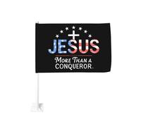 Gesù più che un conquistatore, fermaglio per finestra per bandiere per auto, protezione solare, decorazione, striscione bifacciale da 12 x 18 pollici per camion