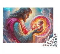 Gesù - Puzzle Religione 1000 Pezzi per Adulti e Bambini Gesù che Tiene un Bambino in Globo Raggiante Decorazione per la Casa 38x26cm/1000pz