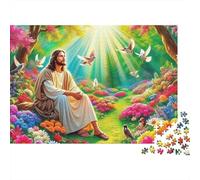Gesù - Puzzle Religione 1000 Pezzi per Donne e Uomini Gesù Seduto in Campo Fiorato con Colombe Puzzle Impossibile Difficile | Attività per Casa 52x38cm/1000pz