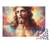 Gesù-Puzzle religioso Corona Sacro Cuore 1000 pezzi Finitura liscia opaca Cartone Momento tranquillo Hobby per appassionati Adulti Coppie Avanzato 70x50cm/1000 pezzi