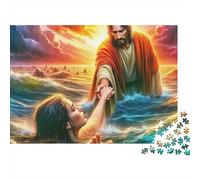 Gesù-Puzzle religioso Divino salvataggio in acqua 1000 pezzi Cartone robusto Antistress per interni Casa Tempo libero per adulti Famiglia Coppie Appassionati 38x26cm/1000 pezzi
