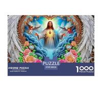 Gesù - Puzzle religioso per adulti: Gesù in un arco a forma di cuore con fiori, divertente regalo e attività per la decorazione della parete di casa, 38x26 cm/1000 pezzi