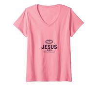 Gesù Ragazza: Redenti & Cristiani autorizzati per la Fede delle Donne Maglietta con Collo a V, Donna, Rosa, L