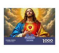 Gesù - Religione 1000 pezzi per adulti e adolescenti: Gesù che tiene in mano un cuore luminoso in tunica, gioco educativo per la decorazione murale, 52x38 cm/1000 pezzi