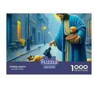 Gesù - Religione 1000 pezzi regalo divertente: Gesù con cesto e cani sulla strada della città per adulti e bambini, attività per regalo a casa 70x50 cm/1000 pezzi