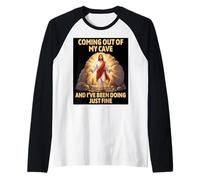 Gesù Resurrezione Che esce dalla mia caverna Divertente Pasqua Maglia con Maniche Raglan