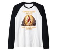 Gesù Resurrezione Che esce dalla mia caverna Divertente Pasqua Maglia con Maniche Raglan