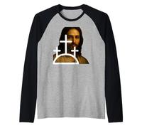 Gesù Ritratto in Tre Croci Finestra Arte Cristiana Maglia con Maniche Raglan