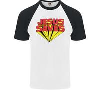 Gesù Salva Divertente Maglietta Baseball S/S Christian Per Uomo