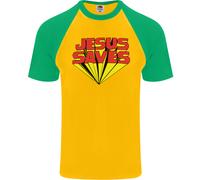 Gesù Salva Divertente Maglietta Baseball S/S Christian Per Uomo