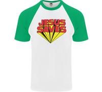 Gesù Salva Divertente Maglietta Baseball S/S Christian Per Uomo