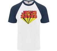 Gesù Salva Divertente Maglietta Baseball S/S Christian Per Uomo