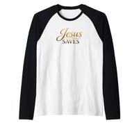 Gesù Salva Il vangelo Cristiano Fede Speranza devozionale Citazione Arte Maglia con Maniche Raglan