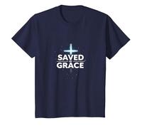 Gesù Salva - Salvato dalla Grazia Cristiana Fede Croce Maglietta, Bambini, Navy, 6 Anni