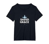 Gesù Salva - Salvato dalla Grazia Cristiana Fede Croce Maglietta, Donna Plus-Size, Nero, 4X
