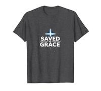 Gesù Salva - Salvato dalla Grazia Cristiana Fede Croce Maglietta, Uomo, Grigio Scuro, 5XL