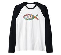 Gesù Simbolo Pesce Ichthys Christian Maglia con Maniche Raglan