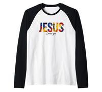 Gesù Ti AMA Fede Cristiana Dio Vangelo Chiesa Maglia con Maniche Raglan