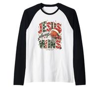 Gesù Vince Sempre Le Scritture Natalizie del Basket Maglia con Maniche Raglan