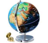 GET LIFE BASICS - Globo interattivo per adulti, misura 33 cm con supporto, globo terrestre con costellazioni che si illuminano di notte, mappa geografica per bambini, bussola per orientarsi