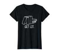 Get Lit Books Funny Meme Reading Book Lover Autore Scrittore Maglietta con Stampa Grafica Economica, Donna, Nero, XL