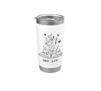 Get Lit Library Book Wildflowers Lovers Literature Teacher Bicchiere termico in acciaio inox doppia parete