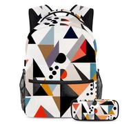 Get Set, Go - Set di 2 zaini per la scuola con astuccio, la scelta migliore per studenti impegnati, bella geometria astratta, Multicolore, B:29.4x20x40cm P:19x7.5x3.8cm, Zaini Daypack