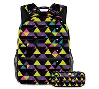 Get Set, Go - Set di 2 zaini per la scuola con astuccio, la scelta migliore per studenti impegnati, motivo geometrico triangolare, Multicolore, B:29.4x20x40cm P:19x7.5x3.8cm, Zaini Daypack