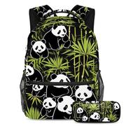 Get Set, Go - Set di 2 zaini per la scuola con astuccio, la scelta migliore per studenti impegnati, simpatico panda in stile cartone animato, Multicolore, B:29.4x20x40cm P:19x7.5x3.8cm, Zaini Daypack