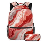 Get Set, Go - Set di 2 zaini per la scuola con astuccio, la scelta migliore per studenti impegnati, texture marmo rosso, Multicolore, B:29.4x20x40cm P:19x7.5x3.8cm, Zaini Daypack