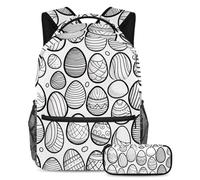 Get Set, Go - Set di 2 zaini per la scuola con astuccio, la scelta migliore per studenti impegnati, uova di Pasqua bianche e nere, Multicolore, B:29.4x20x40cm P:19x7.5x3.8cm, Zaini Daypack