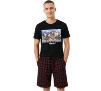 Get Trend Attack on Titan Pigiama Uomo Cotone, Due Pezzi Maglietta a Maniche Corte e Pantaloncini, Anime Merch, Estate Regalo Uomo (S, Nero Attack on Titan)