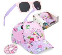 Get Trend Barbie | Hello Kitty | Kuromi | Squishmallows | Cinnamoroll Cappellino Bambina con Occhiali da Sole UV400 ed Elastico Capelli, Set Accessori Estate, Regalo Bambine