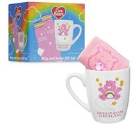 Get Trend Care Bears Tazza e Calze Donna e Adolescenti 35-41 EU, Tazza Ceramica 315ml con Calzini Caldi, Regalo per Lei (Bianco/Rosa Care Bears)