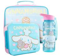 Get Trend Cinnamoroll 3 Pezzi Set Pranzo, Borsa Termica Porta Pranzo per Bambini con Bento Lunch Box e Senza BPA Tenuta Stagna 640 ml Borraccia con Cannuccia, Ideale Scuola (Azzurro/Rosa Cinnamoroll)