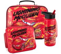 Get Trend Disney Cars 3 Pezzi Set Pranzo, Borsa Termica Porta Pranzo per Bambini con Bento Lunch Box e Senza BPA Tenuta Stagna 640 ml Borraccia con Cannuccia, Ideale per Scuola (Rosso/Multi Cars)