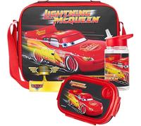 Get Trend Disney Cars Borsa Porta Pranzo con Porta Merenda Borraccia Bambini Senza BPA Set 3 Pz Materiale Scolastico per Viaggiare Picnic (Nero Cars)