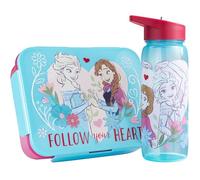 Get Trend Disney Frozen Porta Pranzo Bambini, Set 2 Pezzi con Senza BPA Bento Box 3 Scomparti e Borraccia Coperchio Apribile con Cannuccia 640 ml, Scuola Idea Regalo (Turchese Frozen)