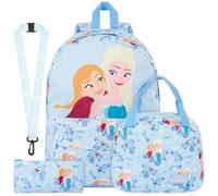 Get Trend Disney Frozen Zaino Scuola in Velluto a Coste, 4 Pezzi | Set Zaino Bambini con Astuccio, Borsa Termica Porta Pranzo e Lanyard, Idee Regalo per Bambina e Ragazza (Blu/Multi Frozen)