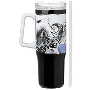 Get Trend Disney Nightmare Before Christmas Borraccia Termica con Cannuccia e Manico 940 ml, Tazza Termica in Acciaio Inox Isolata a Doppia Parete (Nero/Bianco Jack)