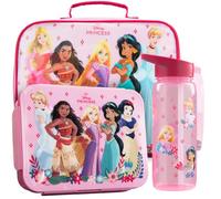 Get Trend Disney Princess 3 Pezzi Set Pranzo, Borsa Termica Porta Pranzo per Ragazza con Bento Lunch Box e Senza BPA 640 ml Borraccia con Cannuccia, Ideale Scuola Regali (Rosa/Multi Princess)