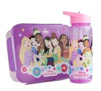 Get Trend Disney Princess Porta Pranzo Bambini, Set 2 Pezzi con Senza BPA Bento Box 3 Scomparti e Borraccia Coperchio Apribile con Cannuccia 640 ml, Scuola Idea Regalo (Rosa/Viola Princess)