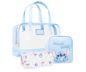Get Trend Disney Stitch Beauty Case Donna Ragazza, Set 3 Pezzi Borsa Trasparente, Pochette e Porta Trucchi, Beauty da Viaggio per Make Up (Blu Stitch)