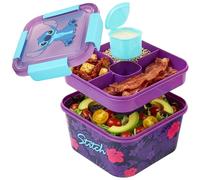 Get Trend Disney Stitch Bento Box, 2L Porta Pranzo con Scomparti Vassoio Guarnizioni e Condimento Pentola, Senza BPA Insalata Lunch Box per Adulti e Bambini (Multi Stitch)