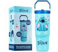 Get Trend Disney Stitch Bicchiere Termico con Cannuccia e Maniglia, Metallo Tazza da Viaggio 850ml, Isolamento Termico Sottovuoto a Doppia Parete (Blu Stitch)