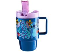 Get Trend Disney Stitch Borraccia con Manico e Cannuccia, 500ml A Prova di Perdite Senza BPA Tazza Plastica, Riutilizzabile Travel Mug per Bevande Fredde (Blu Stitch)