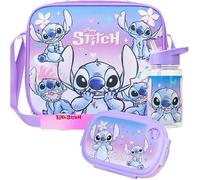 Get Trend Disney Stitch Borsa Porta Pranzo con Porta Merenda Borraccia Bambini Senza BPA Set 3 Pz Materiale Scolastico per Viaggiare Picnic (Multi Stitch)