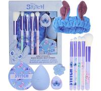 Get Trend Disney Stitch Pennelli Trucco e Kit Bellezza, 10 Pz con Piumino da Cipria Soffice Fascia Capelli Spugnetta Trucco Pennelli Ombretti (Blu Stitch)