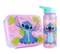 Get Trend Disney Stitch Porta Pranzo Bambini, Set 2 Pezzi con Senza BPA Bento Box 3 Scomparti e Borraccia Coperchio Apribile con Cannuccia 640 ml, Scuola Idea Regalo (Rosa Stitch)