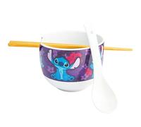 Get Trend Disney Stitch Set Ciotole Ramen 600ml, Ciotola di Spaghetti di Riso Giapponesi con Cucchiaino Ceramica e Bacchette di Bambù, Adatto al Microonde (Multi Stitch)
